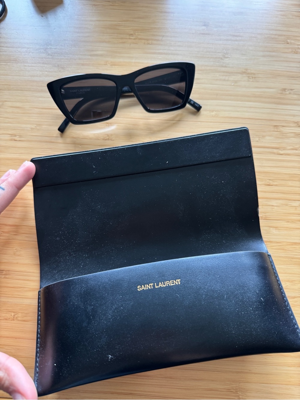Saint Laurent Black Cat-Eye Sunglasses with Black Leather Case- Never Worn!
